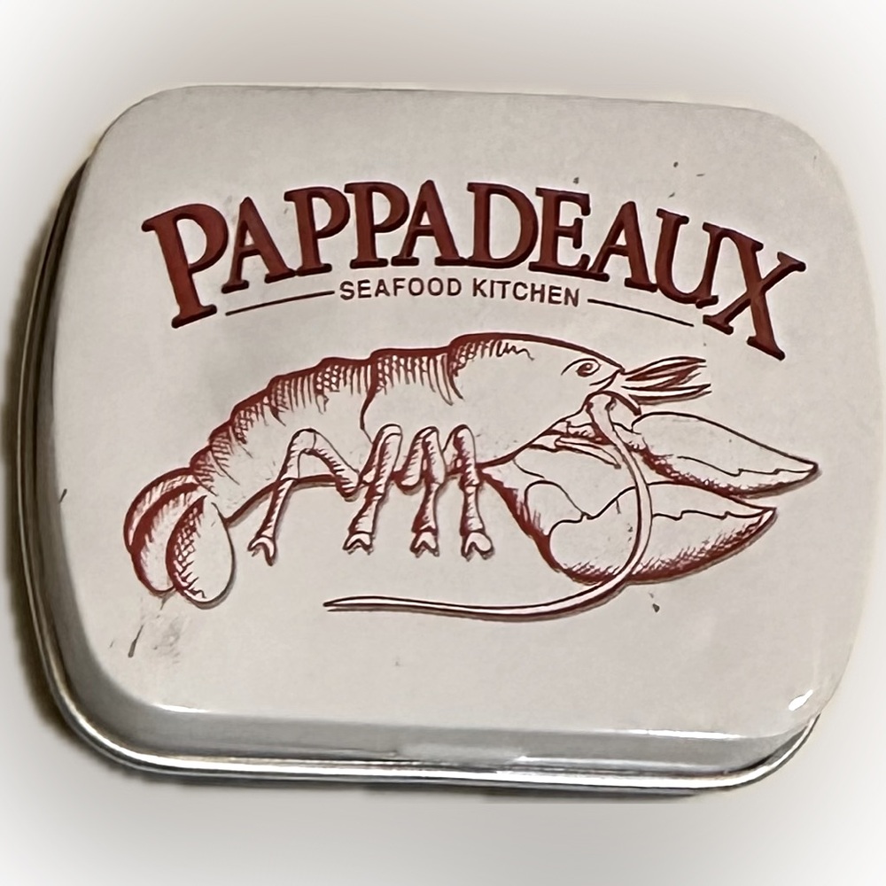 VTG 2002 TINY TIN PAPPADEAUX SEAFOOD KITCHEN PREMIUM MINTS COLLECTIBLE 2.25”x 2”